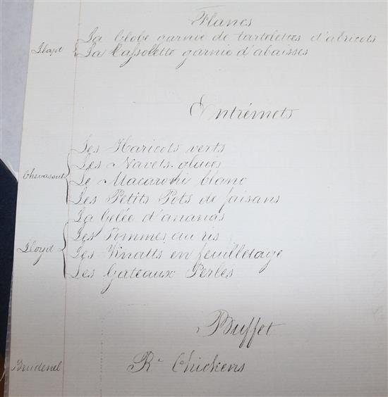 A George IV dinner menu dated 22nd October 1828 and a bespoke blue morocco folio album